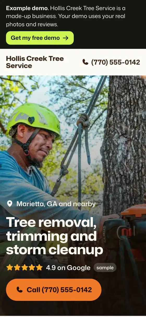 The new demo website we built for Hollis Creek Tree Service, a made-up business